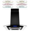 36 inch Stainless Steel Island Mount Range Hood 900CFM Tempered Glass w/LED Lights